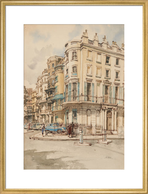 Park Lane houses from the corner of Grosvenor Street. (Art print, Large, Gold)