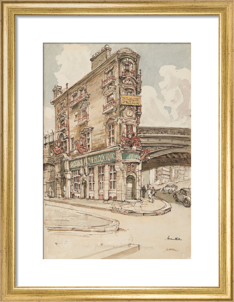 The Black Friar pub (Art print, Small, Gold)