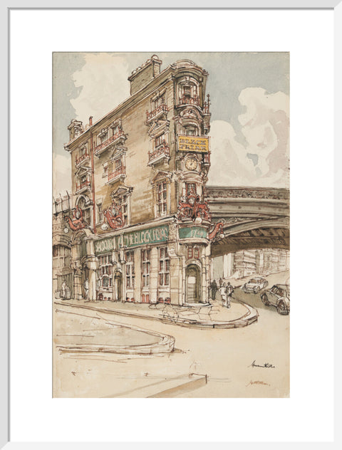 The Black Friar pub (Art print, Large, White)