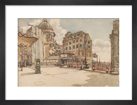 St Paul's Cathedral from St Martin le Grand (Art print, Small, Black)