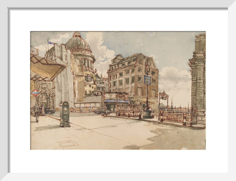 St Paul's Cathedral from St Martin le Grand (Art print, Small, White)
