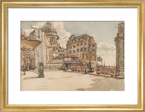 St Paul's Cathedral from St Martin le Grand (Art print, Small, Gold)
