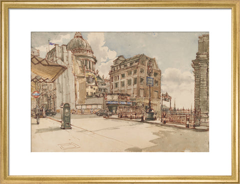 St Paul's Cathedral from St Martin le Grand (Art print, Medium, Gold)