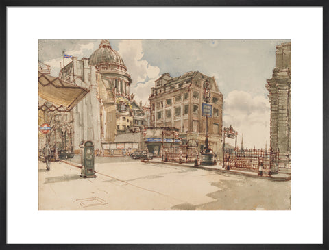 St Paul's Cathedral from St Martin le Grand (Art print, Large, Black)