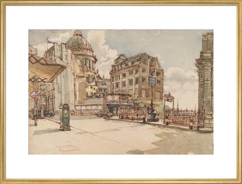 St Paul's Cathedral from St Martin le Grand (Art print, Extra large, Gold)