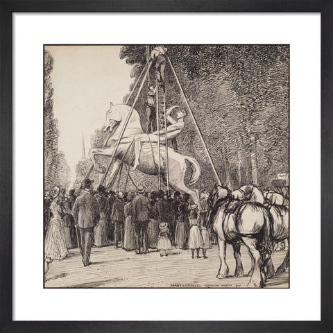 Placing Watt's Physical Energy on its pedestal in Kensington Gardens (Art print, Small, Black)