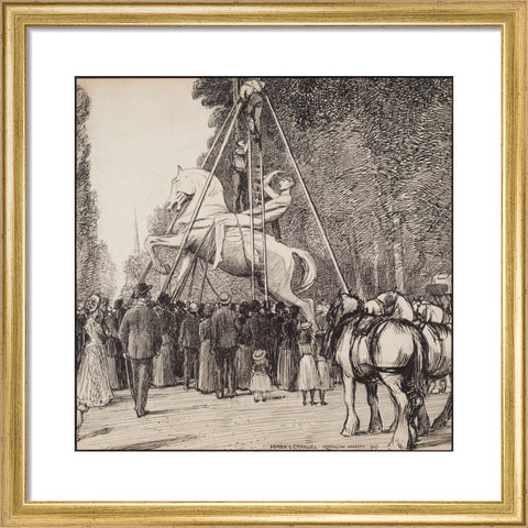 Placing Watt's Physical Energy on its pedestal in Kensington Gardens (Art print, Small, Gold)