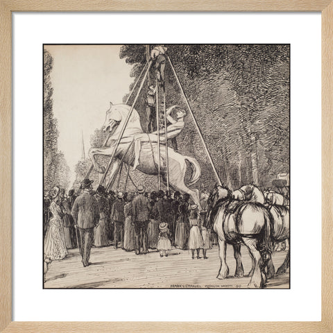 Placing Watt's Physical Energy on its pedestal in Kensington Gardens (Art print, Small, Natural)