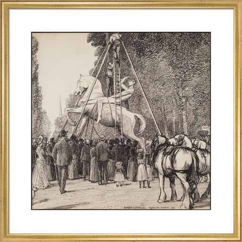 Placing Watt's Physical Energy on its pedestal in Kensington Gardens (Art print, Medium, Gold)