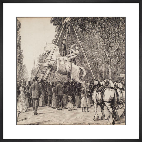 Placing Watt's Physical Energy on its pedestal in Kensington Gardens (Art print, Large, Black)