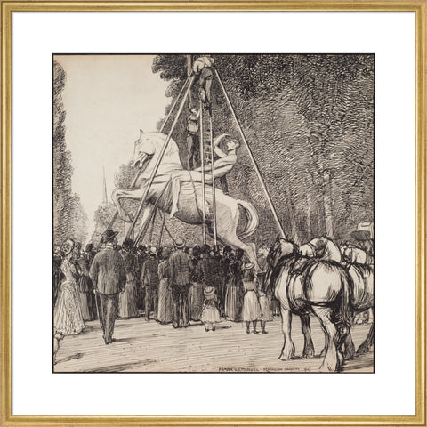 Placing Watt's Physical Energy on its pedestal in Kensington Gardens (Art print, Large, Gold)