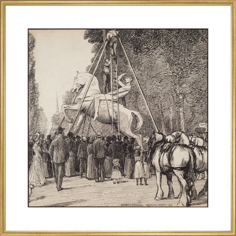 Placing Watt's Physical Energy on its pedestal in Kensington Gardens (Art print, Extra large, Gold)