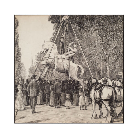 Placing Watt's Physical Energy on its pedestal in Kensington Gardens (Art print, Extra large, unframed)
