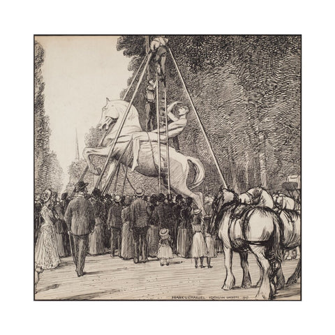 Placing Watt's Physical Energy on its pedestal in Kensington Gardens (Art print, Small, unframed)