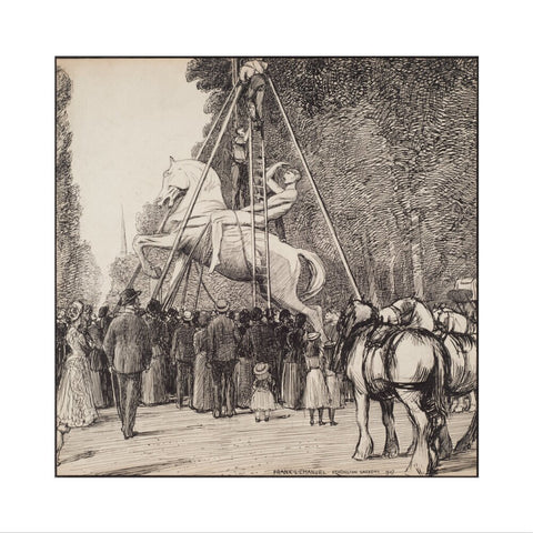 Placing Watt's Physical Energy on its pedestal in Kensington Gardens (Art print, Large, unframed)