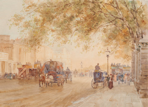 View of Hyde Park Corner with omnibuses and wagons