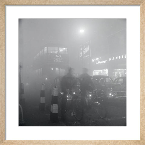 Traffic in smog at night, 1956 (Art print, Small, Natural)