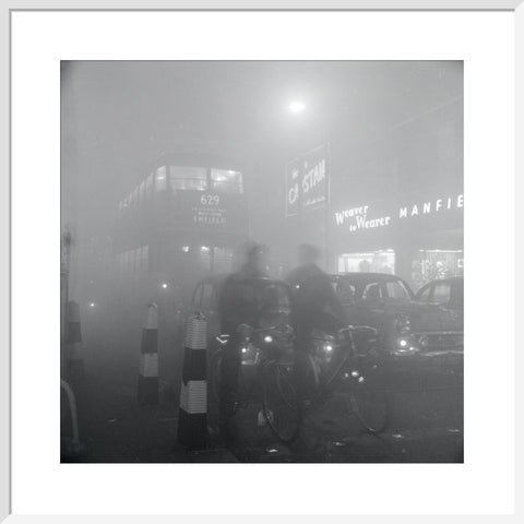 Traffic in smog at night, 1956 (Art print, Large, White)