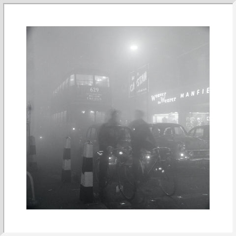 Traffic in smog at night, 1956 (Art print, Extra large, White)