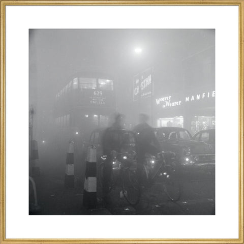 Traffic in smog at night, 1956 (Art print, Extra large, Gold)