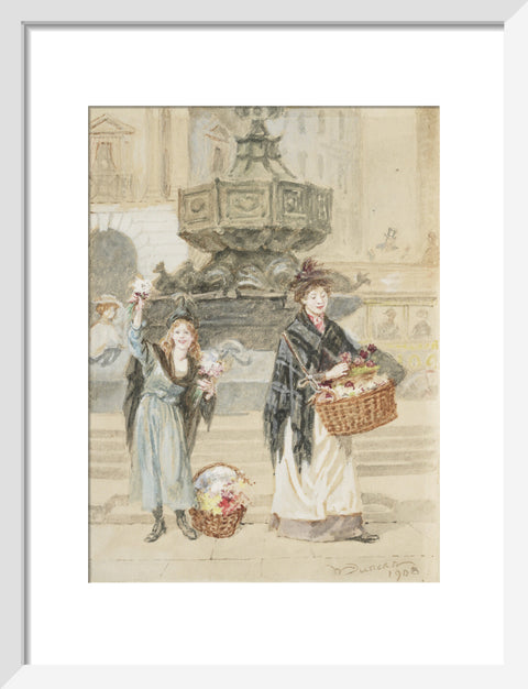 Flower Sellers, Piccadilly Circus, 1908 (Art print, Small, White)