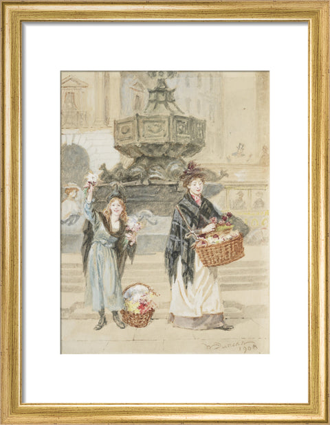 Flower Sellers, Piccadilly Circus, 1908 (Art print, Small, Gold)