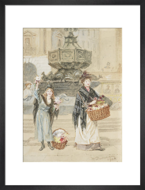 Flower Sellers, Piccadilly Circus, 1908 (Art print, Medium, Black)