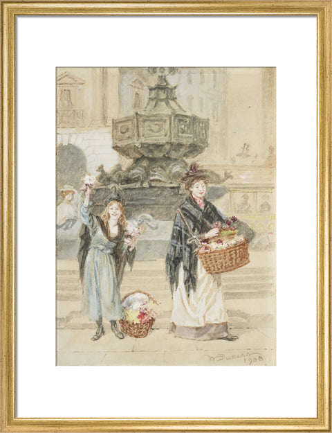 Flower Sellers, Piccadilly Circus, 1908 (Art print, Medium, Gold)