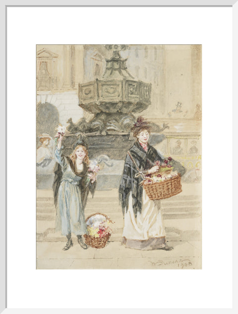 Flower Sellers, Piccadilly Circus, 1908 (Art print, Large, White)