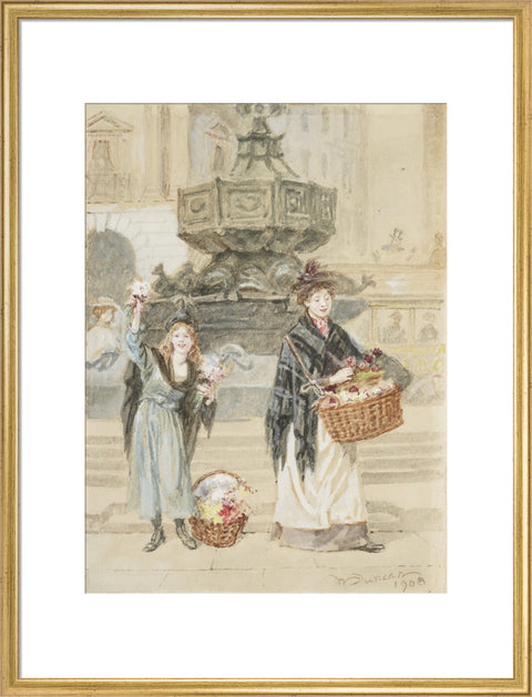 Flower Sellers, Piccadilly Circus, 1908 (Art print, Large, Gold)