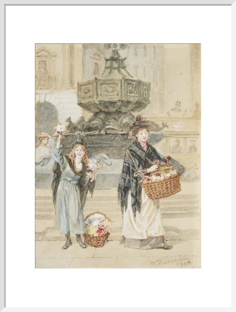 Flower Sellers, Piccadilly Circus, 1908 (Art print, Extra large, White)