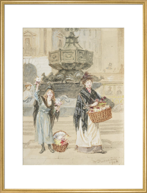 Flower Sellers, Piccadilly Circus, 1908 (Art print, Extra large, Gold)