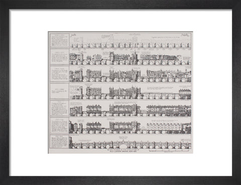 Seven Phases in the Evolution of Old London Bridge, 1209-1831 (Art print, Small, Black)