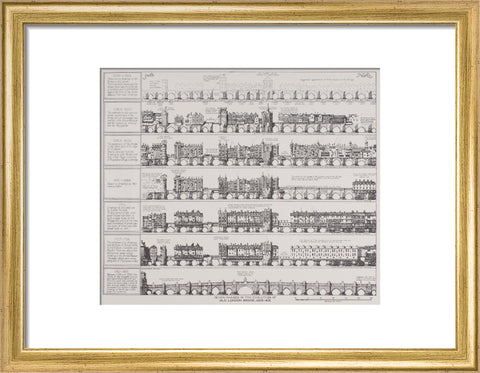 Seven Phases in the Evolution of Old London Bridge, 1209-1831 (Art print, Small, Gold)