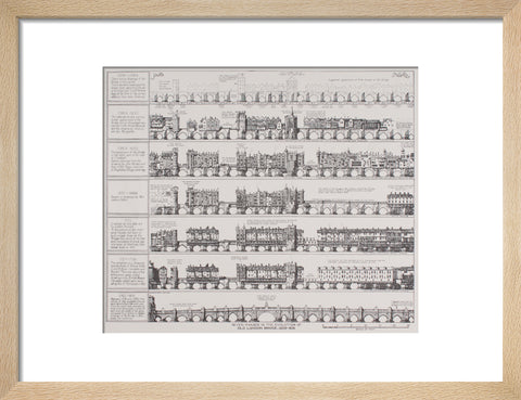 Seven Phases in the Evolution of Old London Bridge, 1209-1831 (Art print, Small, Natural)