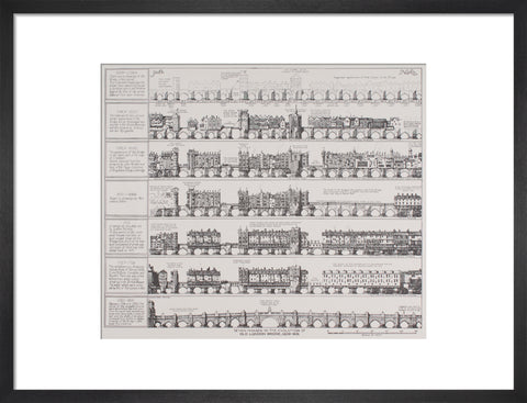 Seven Phases in the Evolution of Old London Bridge, 1209-1831 (Art print, Medium, Black)