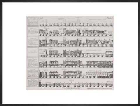 Seven Phases in the Evolution of Old London Bridge, 1209-1831 (Art print, Extra large, Black)
