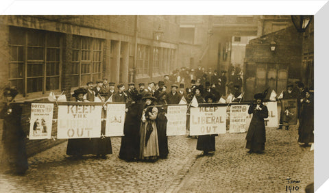 Suffragettes campaigning in South St Pancras during the General Election, January 1910.