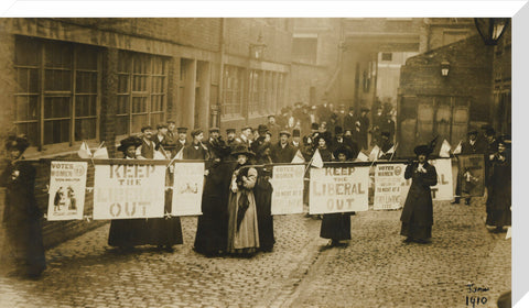 Suffragettes campaigning in South St Pancras during the General Election, January 1910.