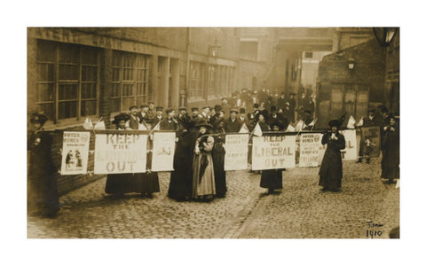 Suffragettes campaigning in South St Pancras during the General Election, January 1910.