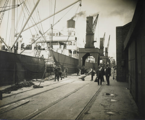 Discharging bagged cotton seed from Madras c. 1925