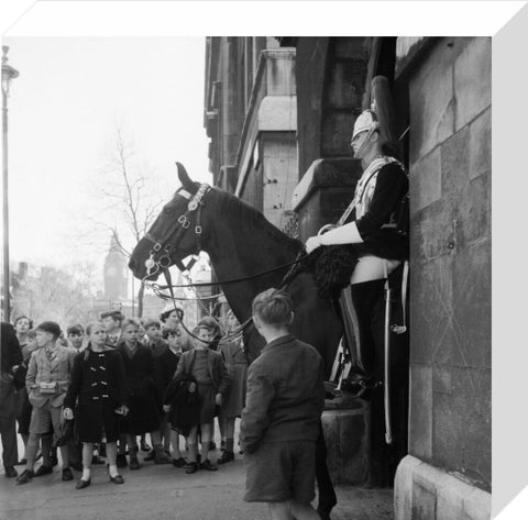 Children watch the horse guards 1960