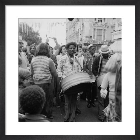 A steel drum player in a local festival at Belsize Park 1975