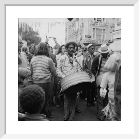 A steel drum player in a local festival at Belsize Park 1975