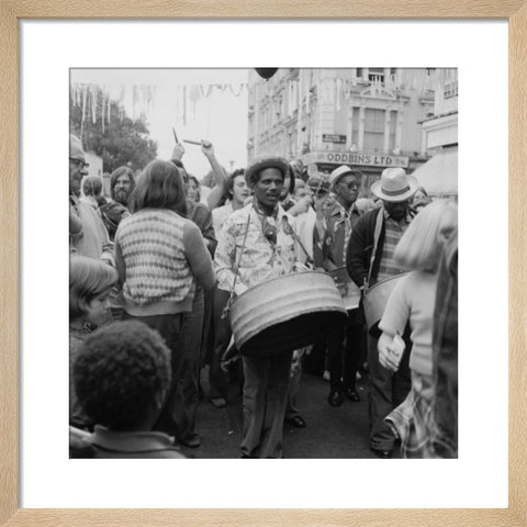 A steel drum player in a local festival at Belsize Park 1975