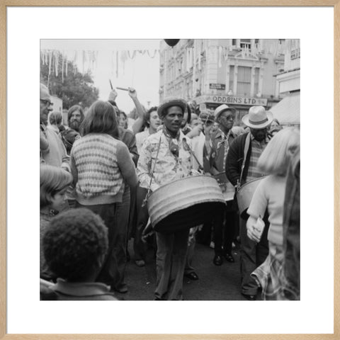 A steel drum player in a local festival at Belsize Park 1975