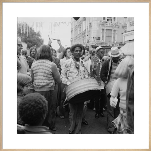 A steel drum player in a local festival at Belsize Park 1975