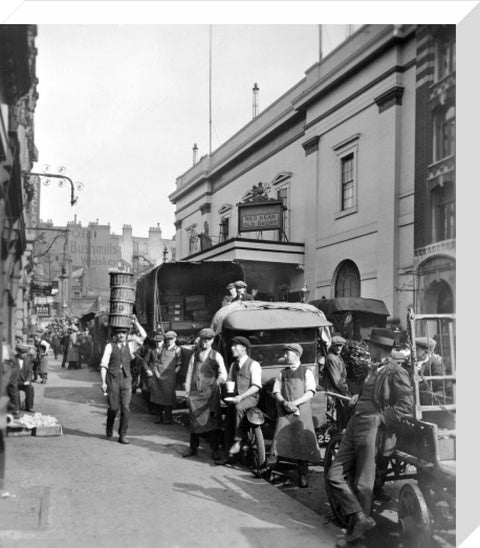 Garden market porters and van drivers outside the Theatre Royal Drury Lane 20th century