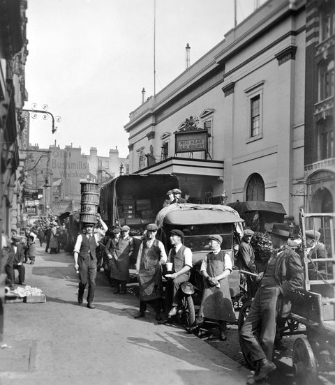 Garden market porters and van drivers outside the Theatre Royal Drury Lane 20th century