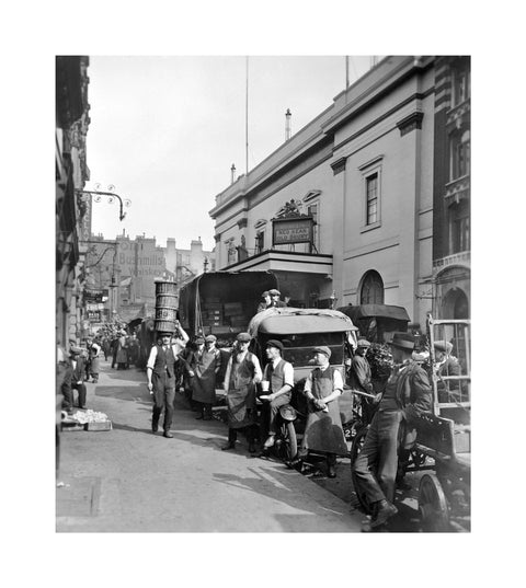 Garden market porters and van drivers outside the Theatre Royal Drury Lane 20th century